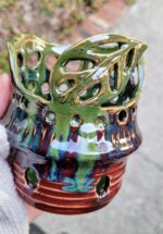 Hand thrown, carved, and glazed luminary