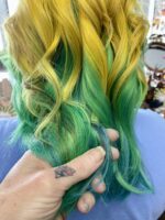 yellow, green, blue hair